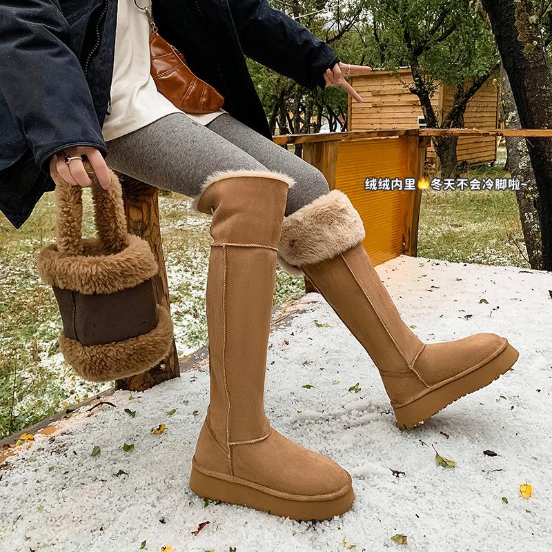 Maillard Big Hair Two Knee Snow Boots 2025 Winter Suede Round Head Northeast Thickened Fur Warm Snow Cotton