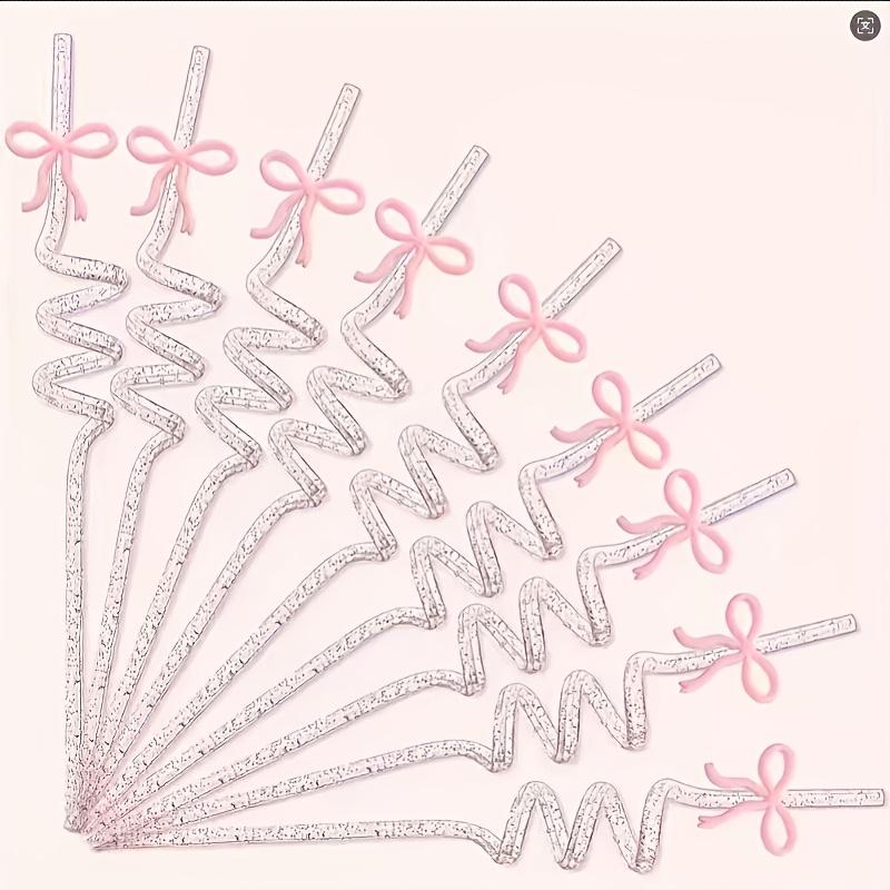 

12pcs Pink Bow Straws Reusable Bow Drinking Straws Baby Shower Kids Girls Birthday Straws Supplies Bow Birthday Party Decoration