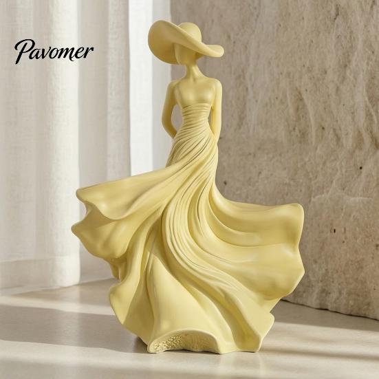 Cream Style Room Decor Woman Statue, Resin Art Sculpture for Living Mantel Shelf Decor, Modern Female Exquisite Carved Sculptures Figurine, Wide Brim