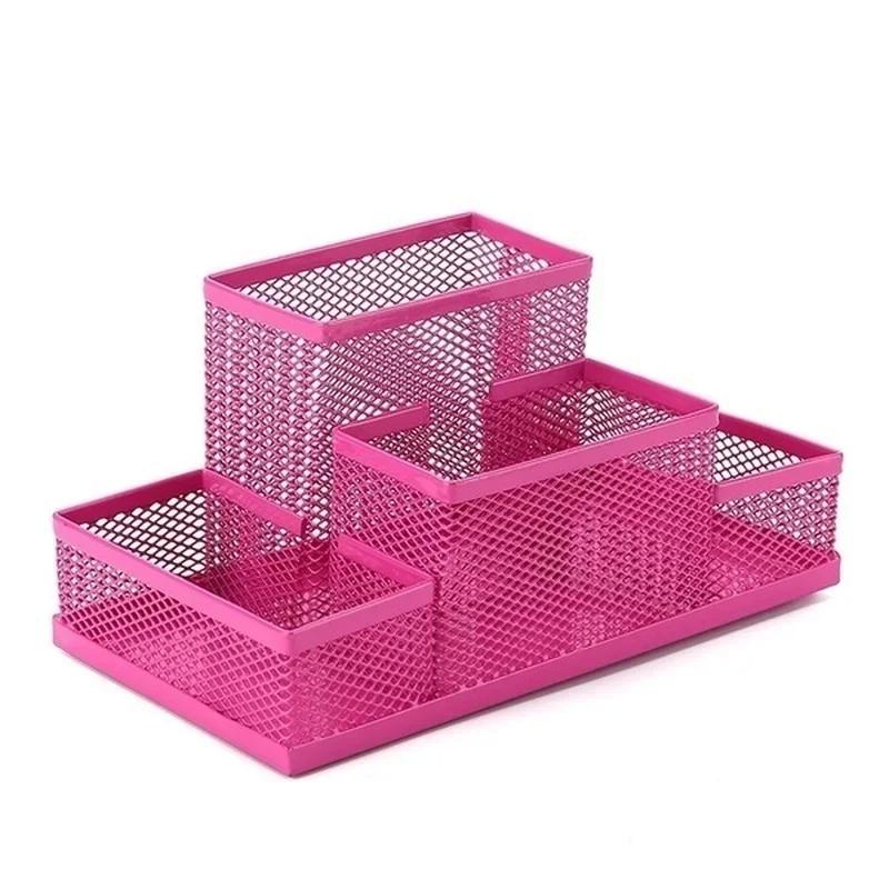 Multifuncional Desk Metal Mesh Pen Holder Organizer Office School Stationery Storage Box Pencil Case Stand Desktop Accessories