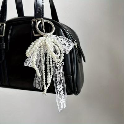1PC Pearl Lace Bow Pendant, Fashionable High-quality Bag Pendant, Car Key Chain Pendant, Pendant
