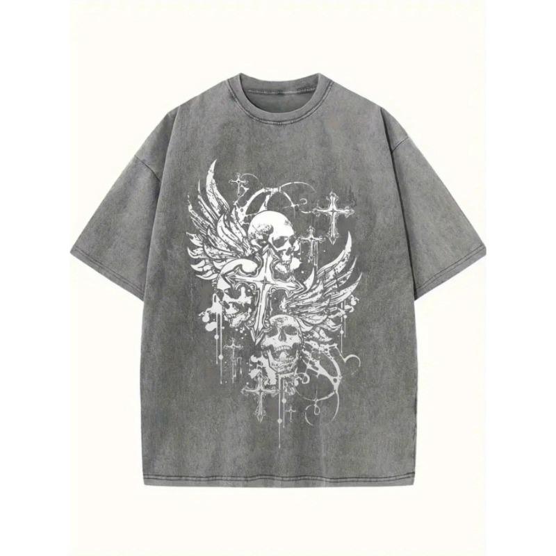 Dark Punk - Style Skulls And Wings, Cyber  Punk Style. Daily Prize Claim. A Retro Trendy Crew Neck Short Sleeve Top