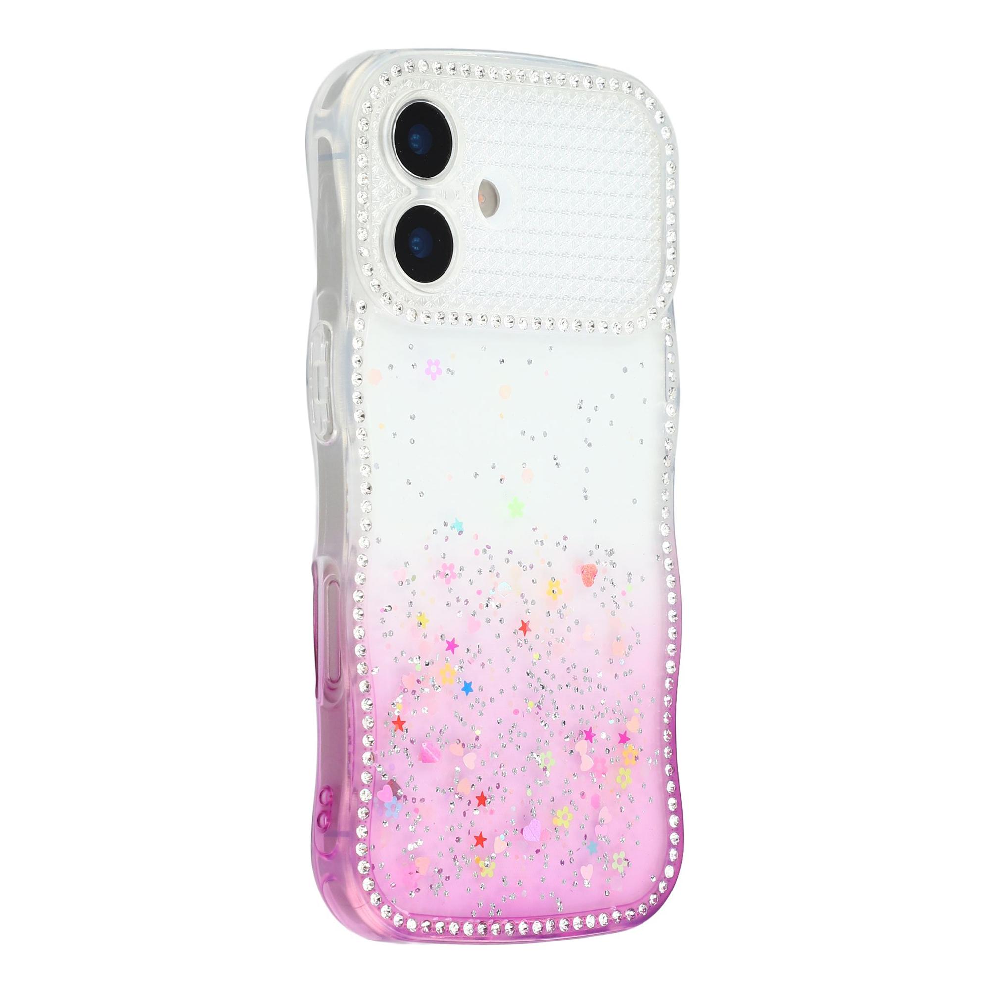For iPhone 17 Case Glitter Epoxy Design TPU Phone Cover with Sparkly Rhinestone Decor Wave Frame