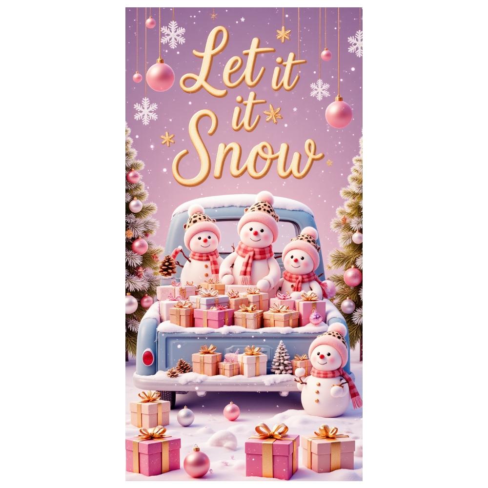 Snowman Display Pink Christmas Banner Winter Backdrop Snowman Pattern Snow Scene Display For Christmas Party Mall Decoration