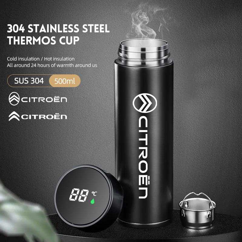 500ml Portable Car Logo Intelligent Stainless Steel Thermos Bottle For Citroen e-C3 e-C4 X C5X C3 C4 Cactus Picasso C-Crosser C6