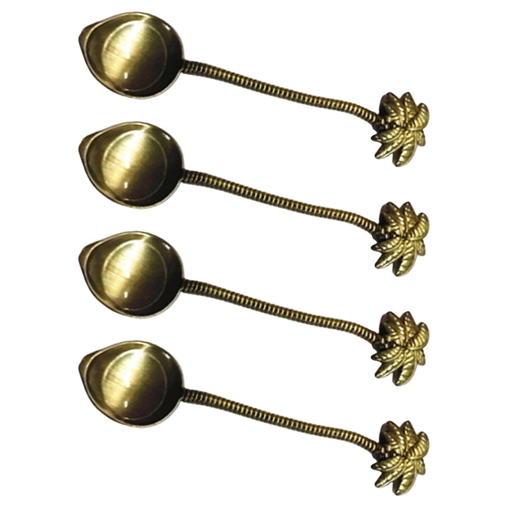 Elegant Leaf Pattern Dessert Spoons Set 4PCs Melal Metal Construction For Coffee Ice Cream Serving