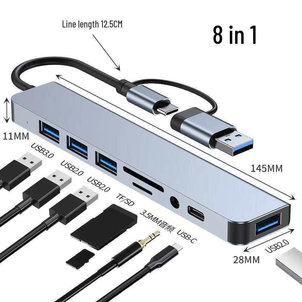 USB Type-C Multi-Port Hub & Card Reader with 8 Ports, USB 3.0
