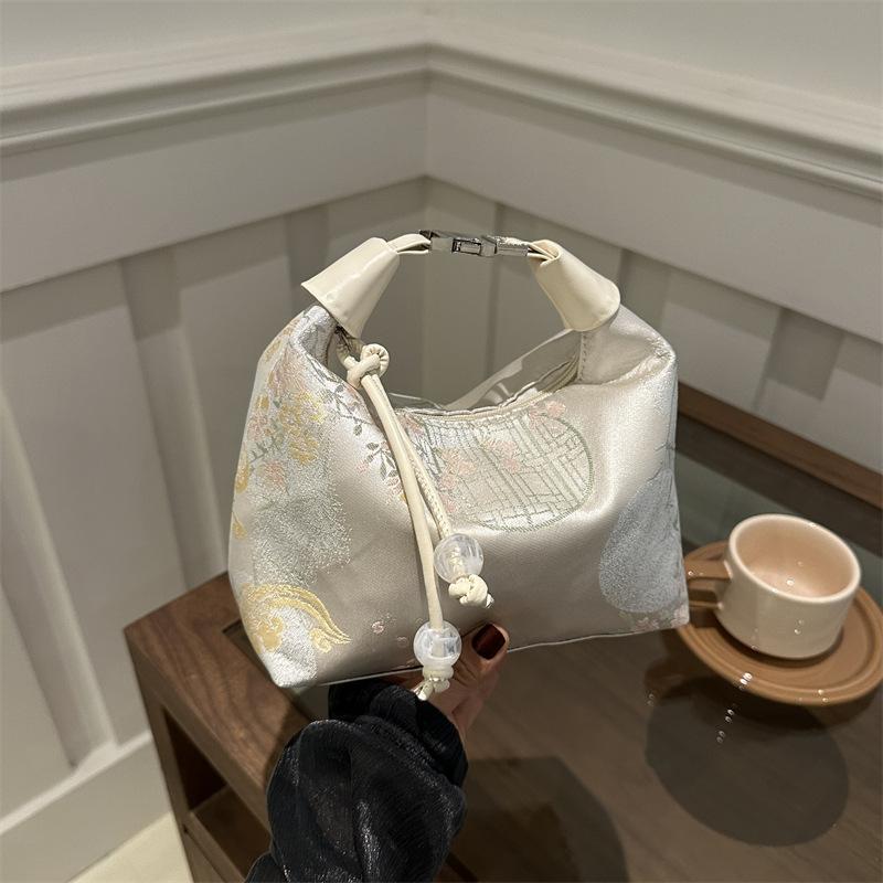 New Chinese Style Silk Crescent Bag 2026 Trendy Embroidery Handbag for Women Fashion Small Shoulder Crossbody Purse