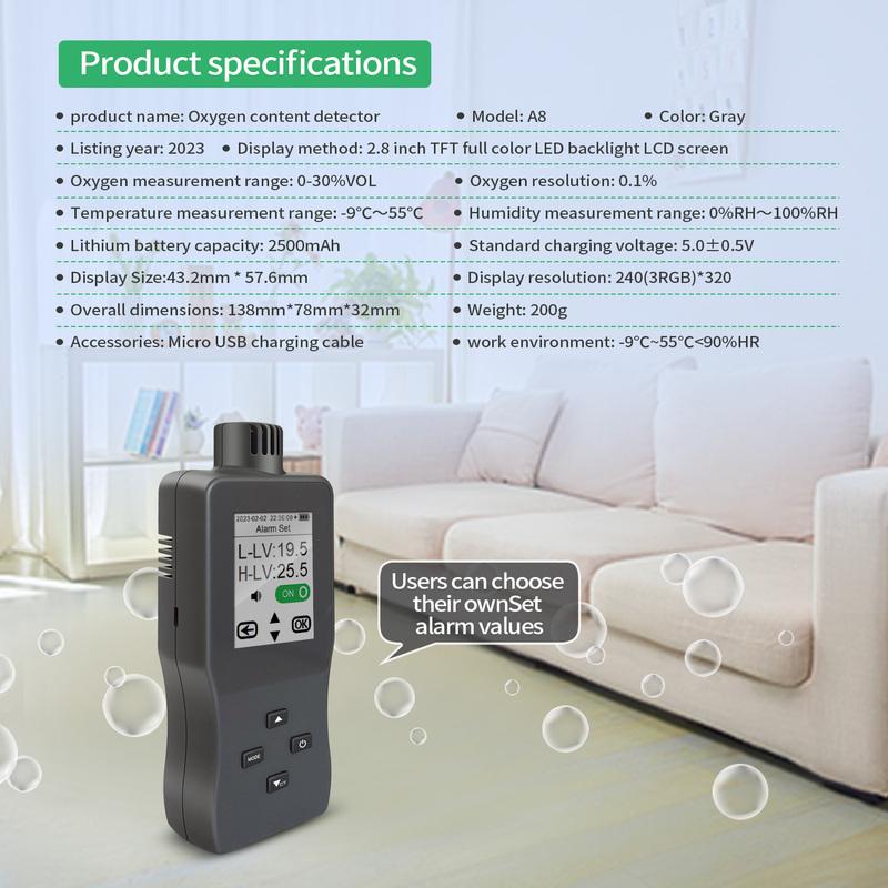 A8 Handheld Oxygen Concentration Detector Oxygen Content Monitor Oxygen Detector Oxygen Test Exceeds Alarms