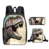 Children'S Cartoon Schoolbag Dinosaur Schoolbag Printed Cartoon Backpack Three-Piece Set