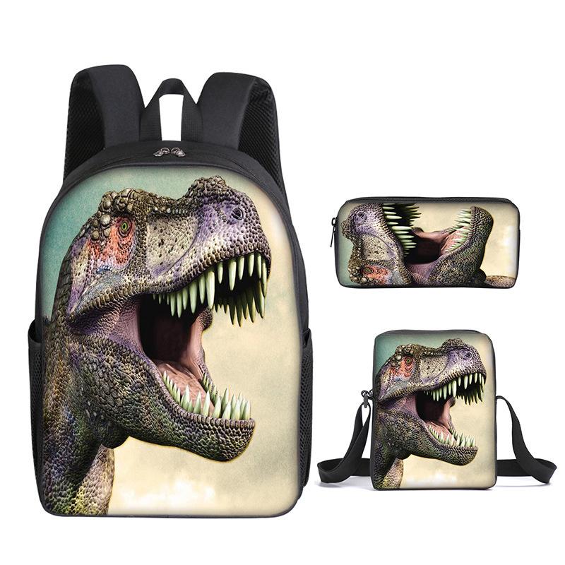 Children'S Cartoon Schoolbag Dinosaur Schoolbag Printed Cartoon Backpack Three-Piece Set