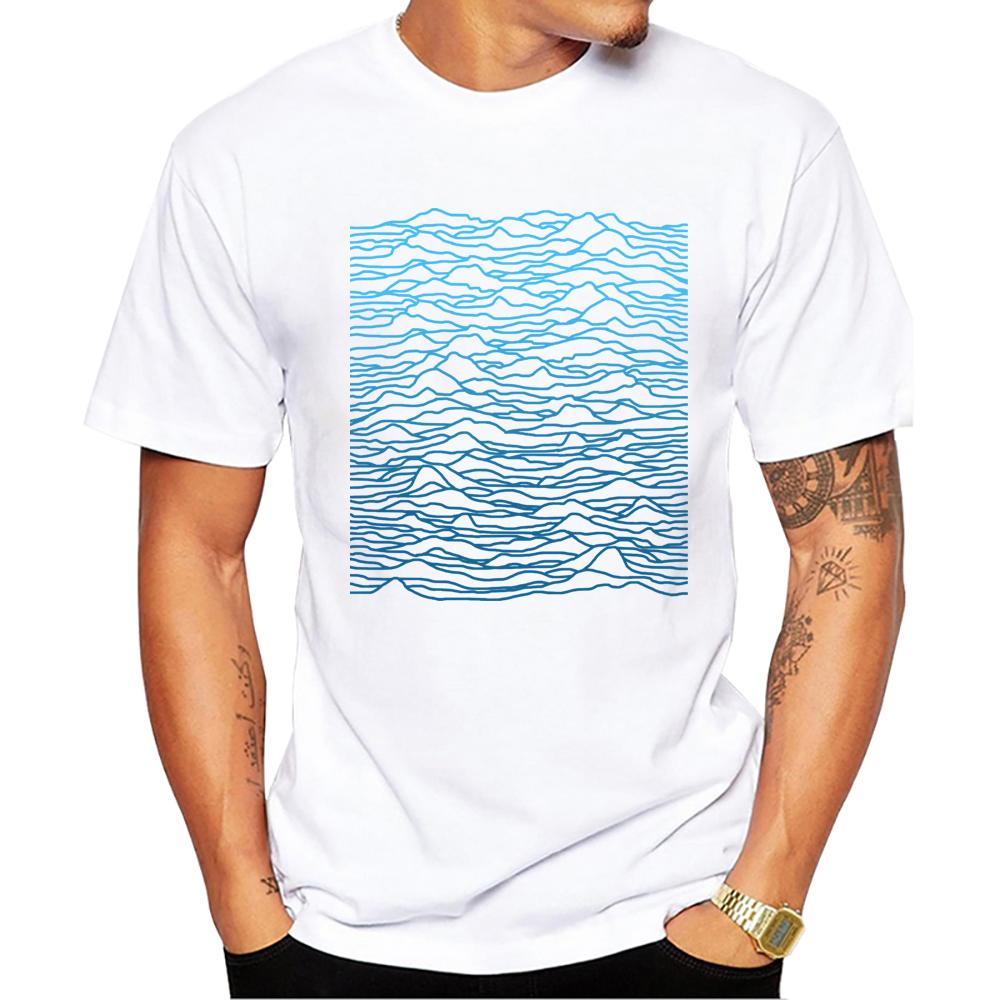 TEEHUB Basic The Waves Men T-Shirt Blue Lines Printed T Shirts Short Sleeve Tshirts Harajuku Te