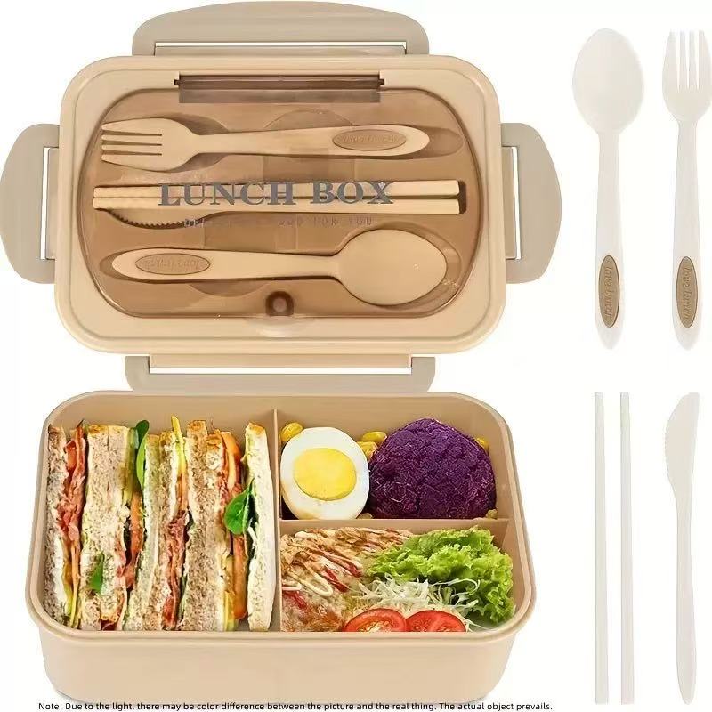 

Popular portable compartment food box set, perfect for students to bring meals. Microwave-safe and keeps food fresh. темного кольору хакі