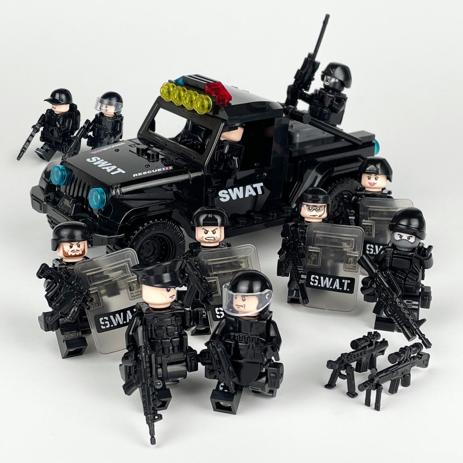 Package Children Assembled Building Block Toy X014 Accessories Tire Black Swat Car Pickup Truck