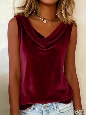 2026 European & American Plus Size Velvet High-Neck Sleeveless Women's Top