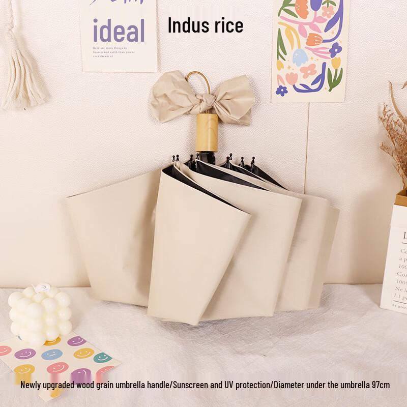 Baodini Solid Wood Handle Black Coating Three-Fold Umbrella