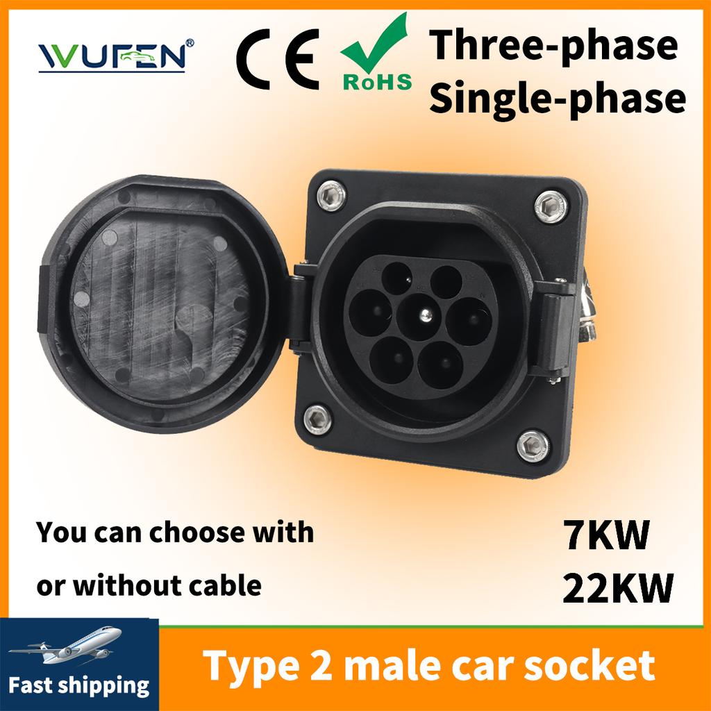 WUFEN Electric Vehicle Cars Charging Evse Male Type 2 EV Sockets 16A-32A 1P 3 Phase for IEC 62196-2 EV Charger Adaptor Plug