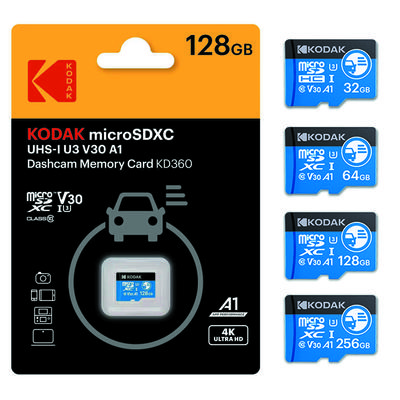 Kodak כרטיס Micro SD במהירות גבוהה KD360 32GB/64GB/128GB/256GB למצלמת רכב (Dash Cam) ומצלמת רכב, הקלטת וידאו 4K