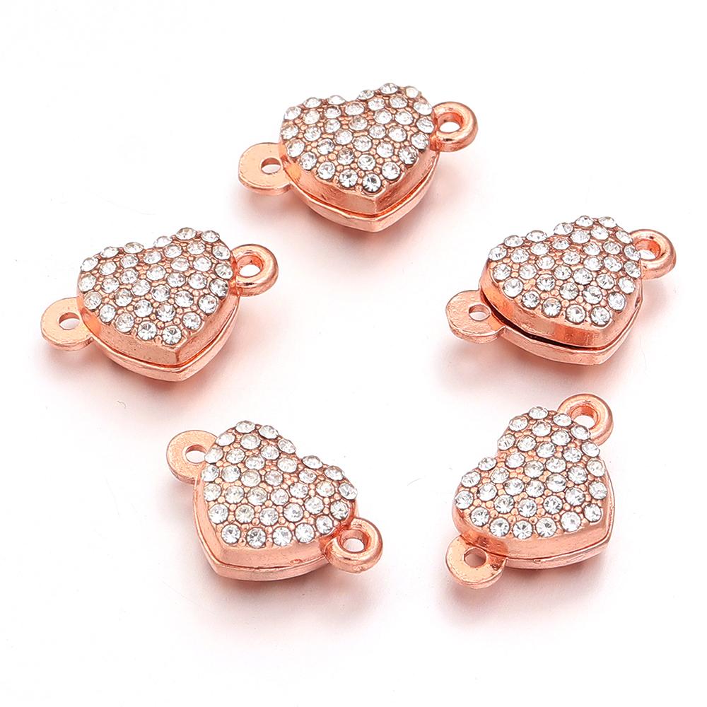 5 pièces Fermoirs Magnétiques en Alliage Strass Cœur Fermoirs Finaux Magnétiques en Métal Connecteur Pour Fabrication de Bijoux DIY Bracelets Collier Fournitures