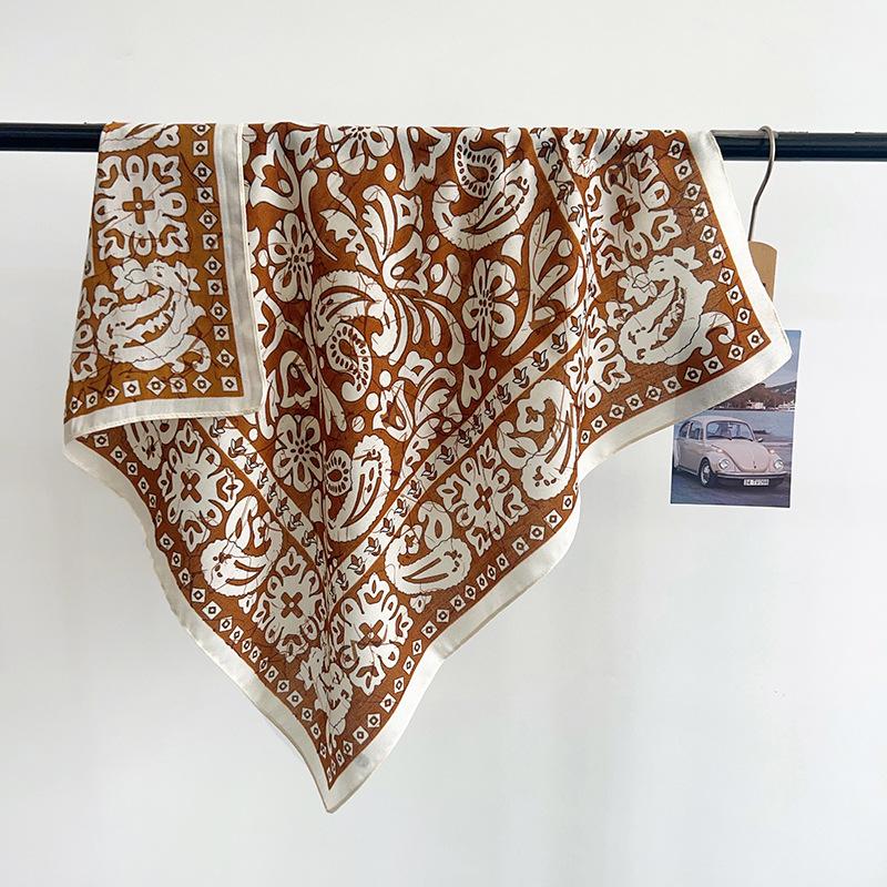 Korean cotton and linen cashew nut small square scarf women's new neck protection silk scarf retro spring scarf neck scarf literary accessories