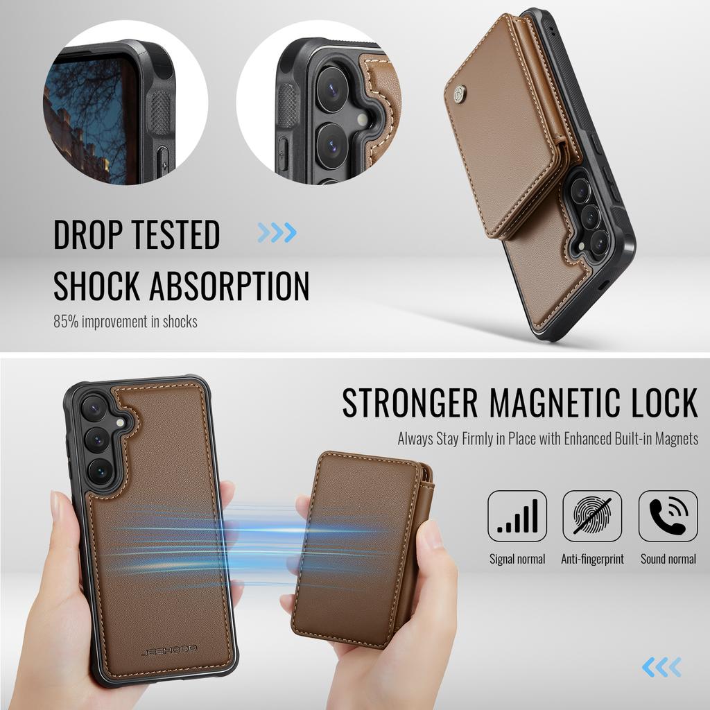 Für Samsung Galaxy S25+ Hülle JEEHOOD J05 Leder Handyhülle mit abnehmbarer magnetischer Kartentasche