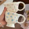 Korean Ceramic Cup Cute Hand Pinch Irregular Flower Pattern Coffee Cup Breakfast Tall Cups Girl Birthday Gift Souvenir