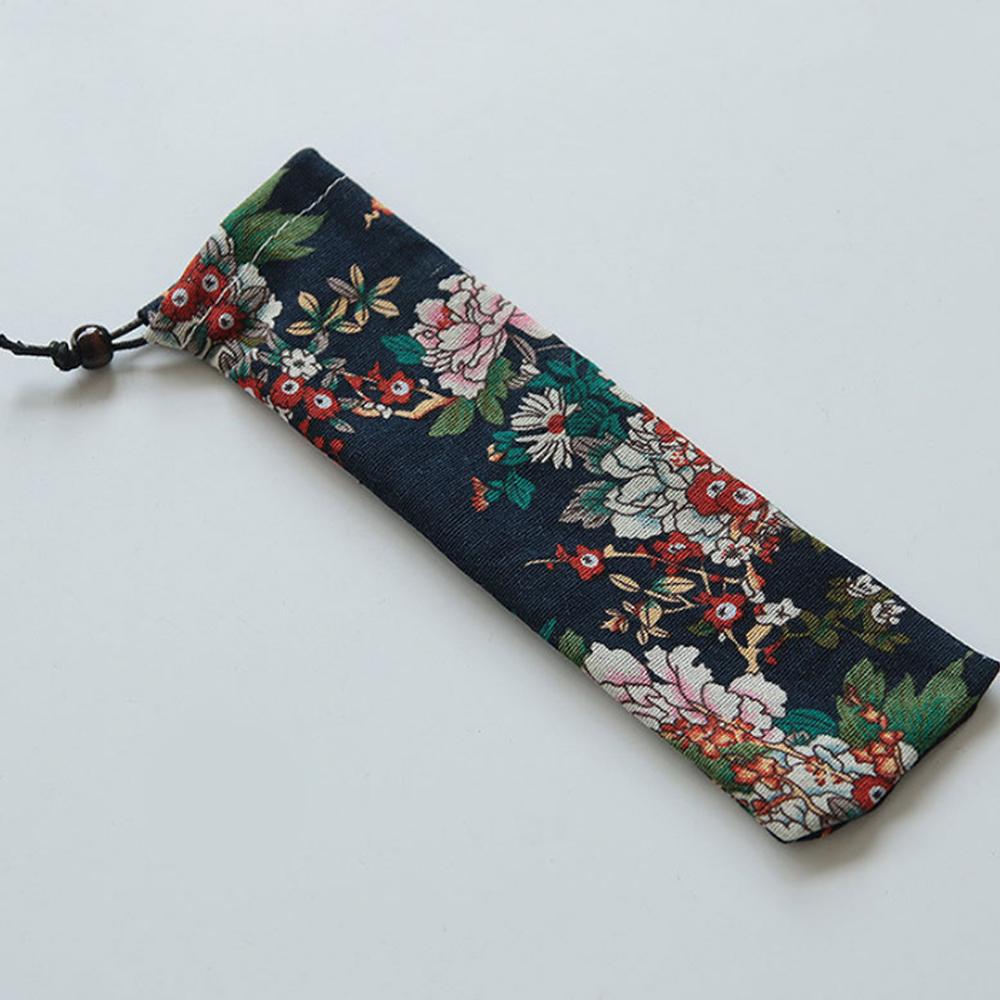Japan Style Cutlery Bag Reusable Travel Drawstring Pouch For Kitchen Tableware Fork Spoon Bamboo Chopsticks Cleaning Brush