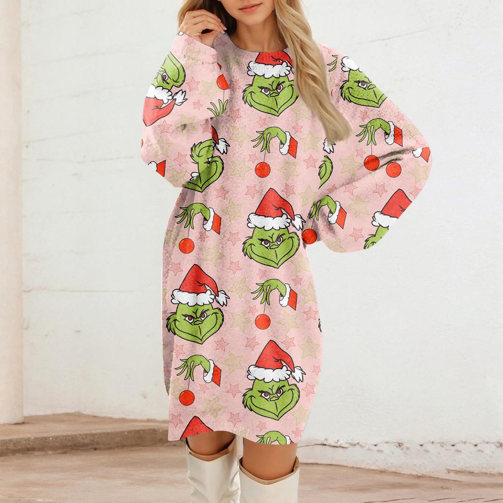 Women's Round Neck Casual Long Sleeve Plush Dresses
