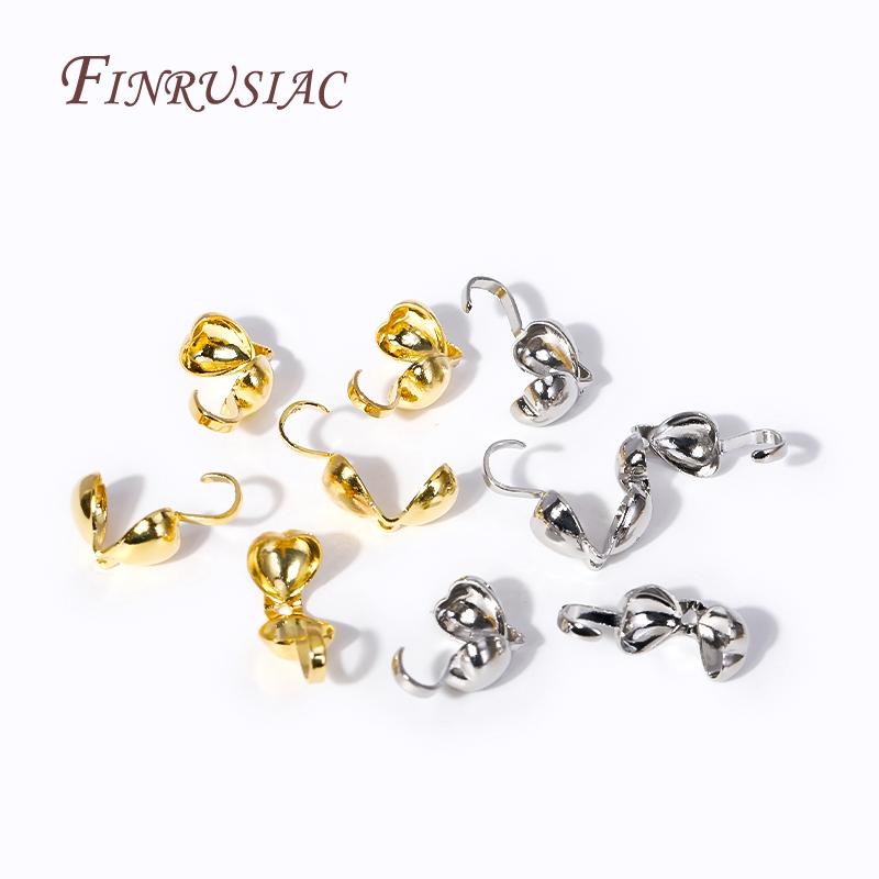 Brass End Crimps Beads Tips Covered Clasps Connector DIY Jewelry Findings Accessories 18K Gold Plated Star Double-Cup Bead Tip