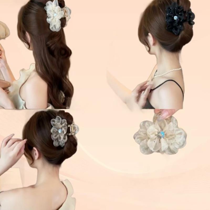 1Pcs Korean Style Shark Clip Elegant Mesh Flower Hair Clip For Woman Girl Ponytail Clip Hair Clamp