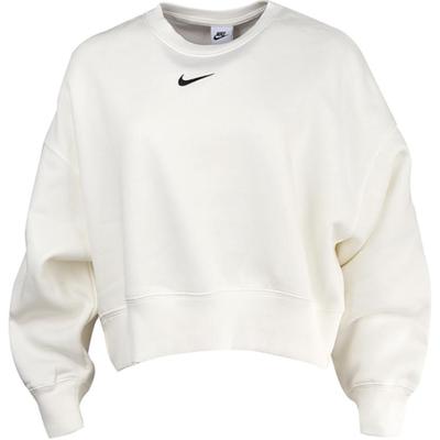 Bluza Pulover Crop Larg cu Gât Rotund, Culoare Solidă, cu Logo, Femei, Topuri, Alb, DQ5762-133