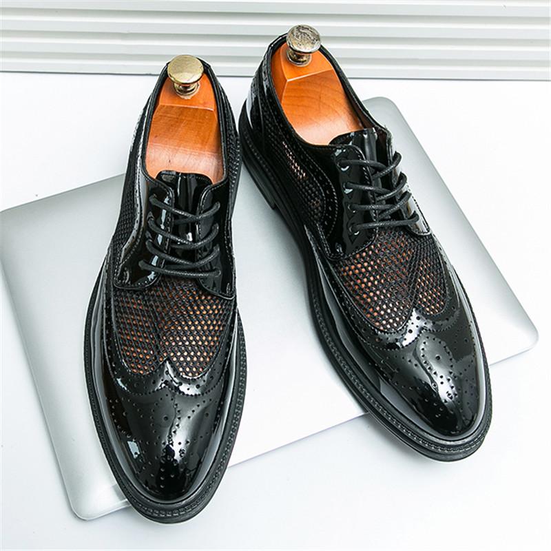 British Trendy New Men's Summer Breathable Mesh Lace Up Formal Oxford Shoes Gentleman Business Dress Homecoming Footwear