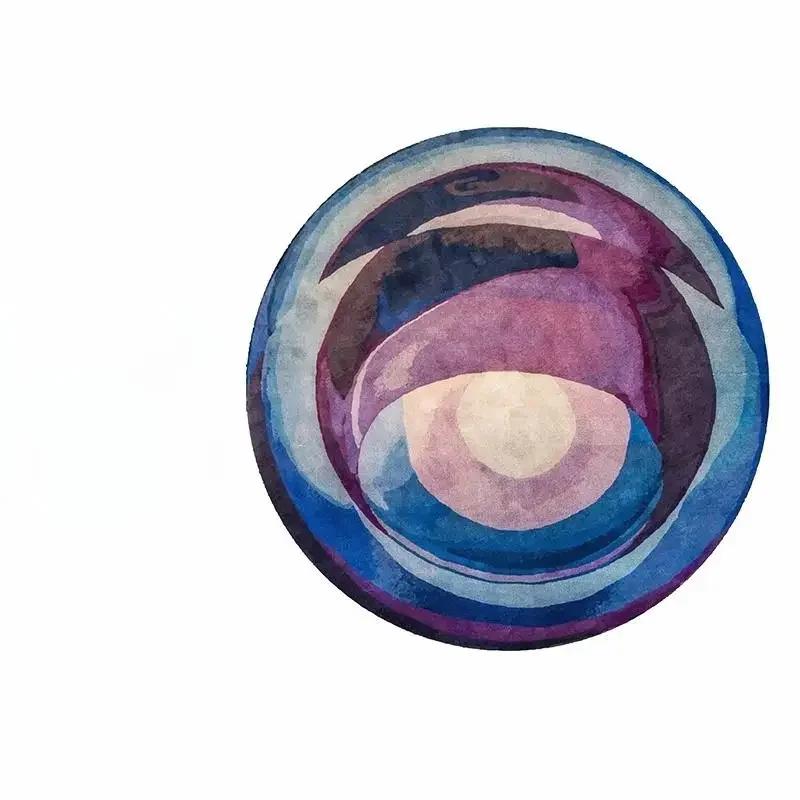 ~O~Simple Abstract Round Rug for Living Room & Bedroom – Non-Slip Machine Washable Home Decor Carpet