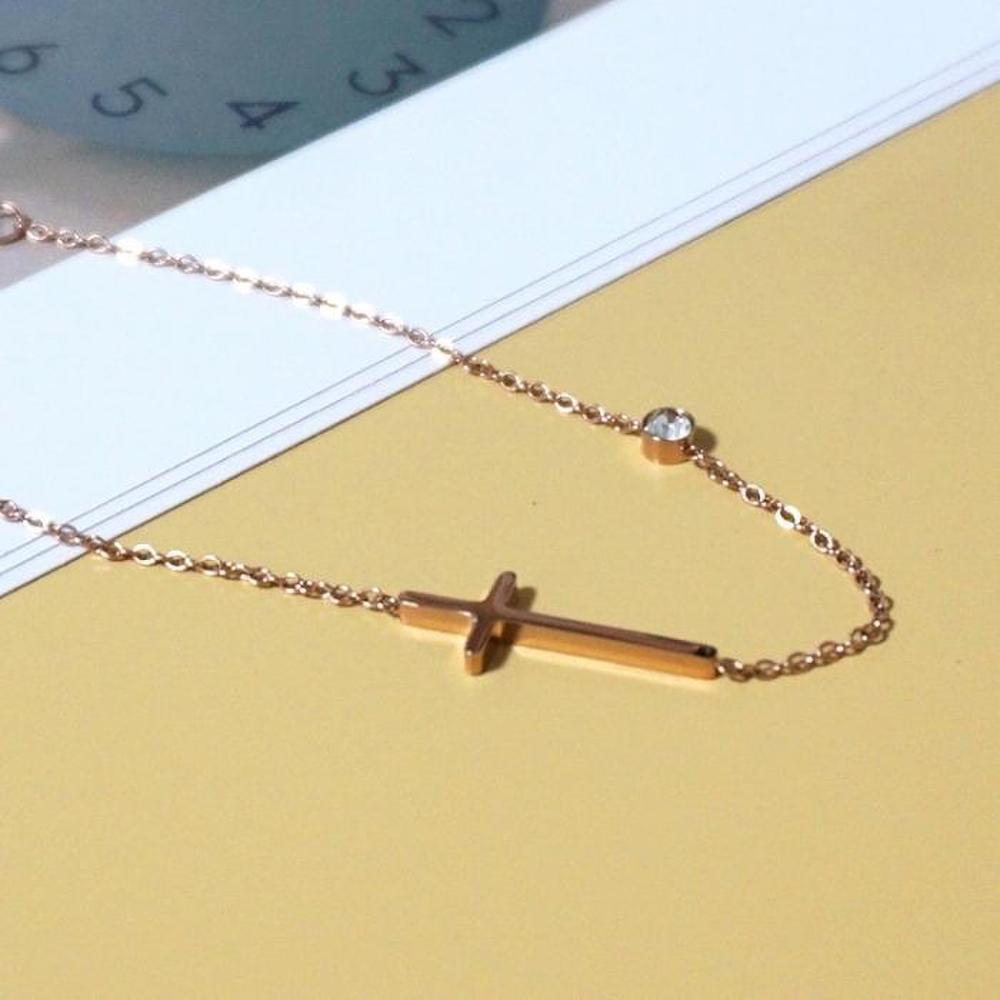 Surgical Steel 14K Pink Gold Plated Cross Bracelet (S7546499)