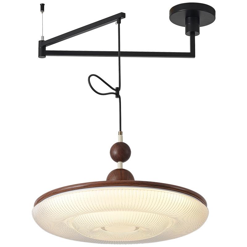 Vintage Walnut Wood Swing Arm Chandelier for Dining Table or Cafe Bar