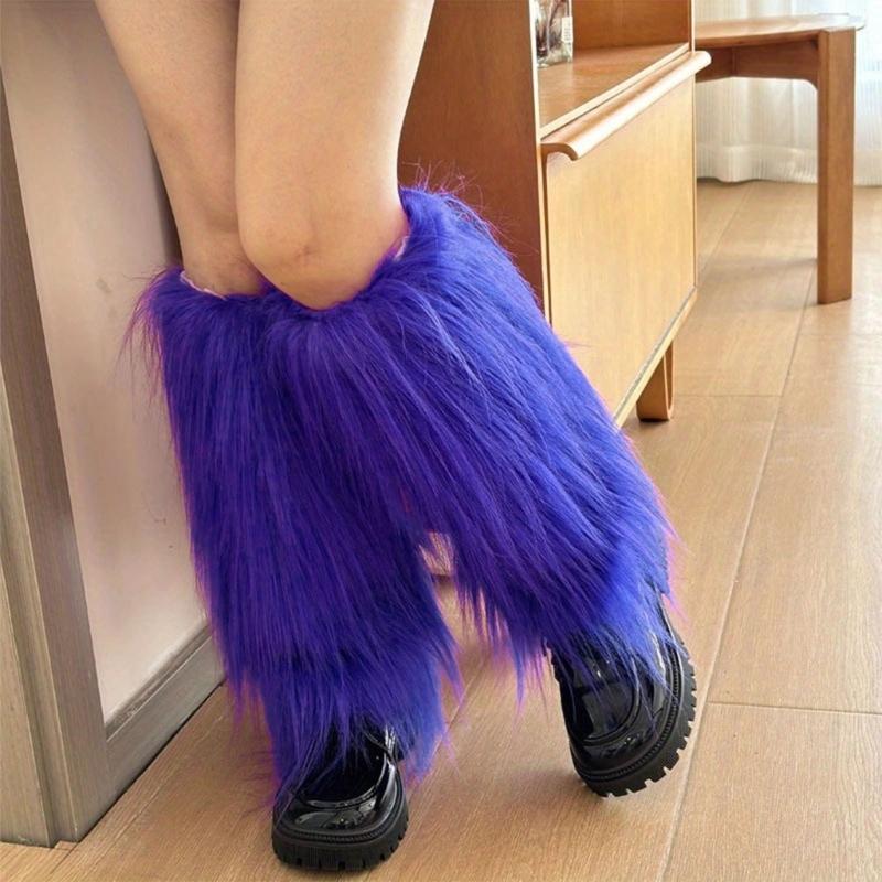 Harajuku Punk Fuzzy Leg Warmers for Women Soft Thickened Plush Boot Cuffs Covers for Winter Fashion and Costume Parties
