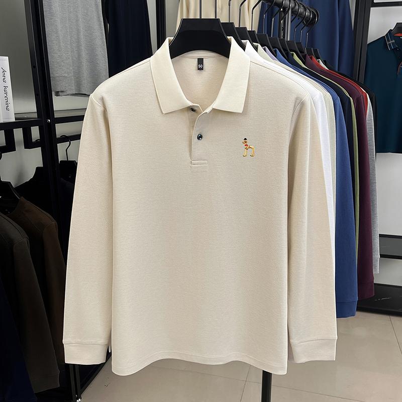 STORN Herren Poloshirt Baumwolle Kragen Hund Stickerei Langarm T-Shirt Herbst Neu Business Casual Gutaussehende Herrenbekleidung