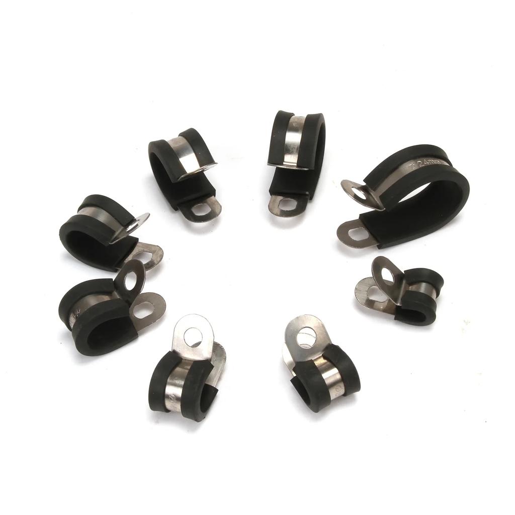 10pcs/20pcs Rubber Lined P Clips Cable Mounting Hose Pipe Clamp Fixing Pipes Stainless Steel Hardware Fasteners 6-24mm