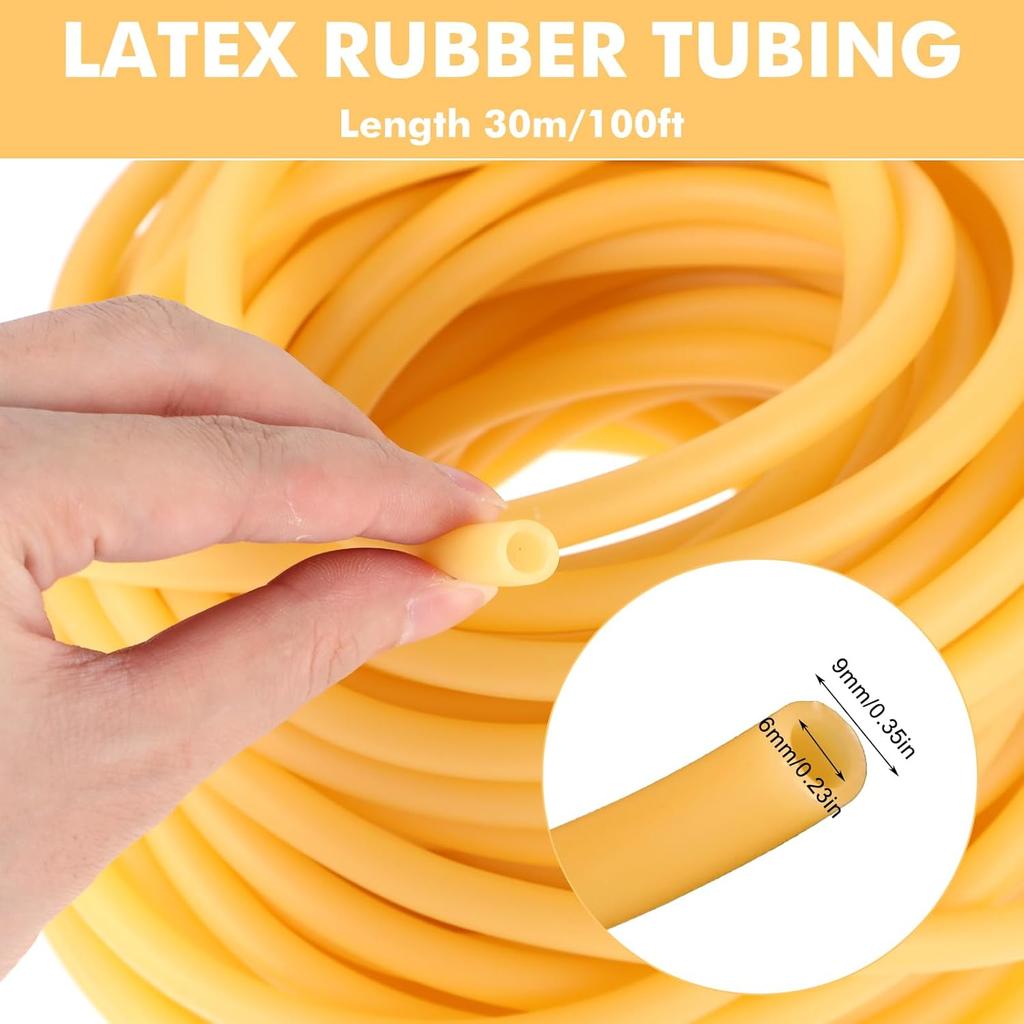 100 ft Latex Rubber Tubing 3/8 inch OD 1/4 inch ID Multicolor Natural Latex Tube Surgical Tubing Sling Rubber Band Fitness Hose, 1 Continuous Piece