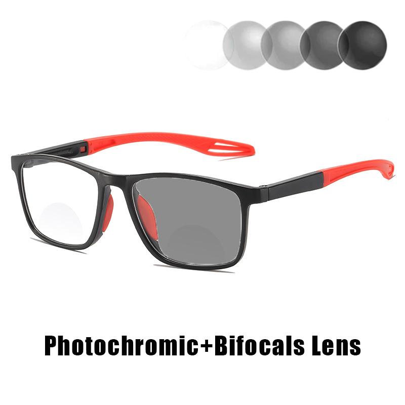 Anti Blue Light HD Men's and Women's Distance Dual-use Presbyopia Glasses Ultralight Sports Photochromic Bifocal Reading Glasses