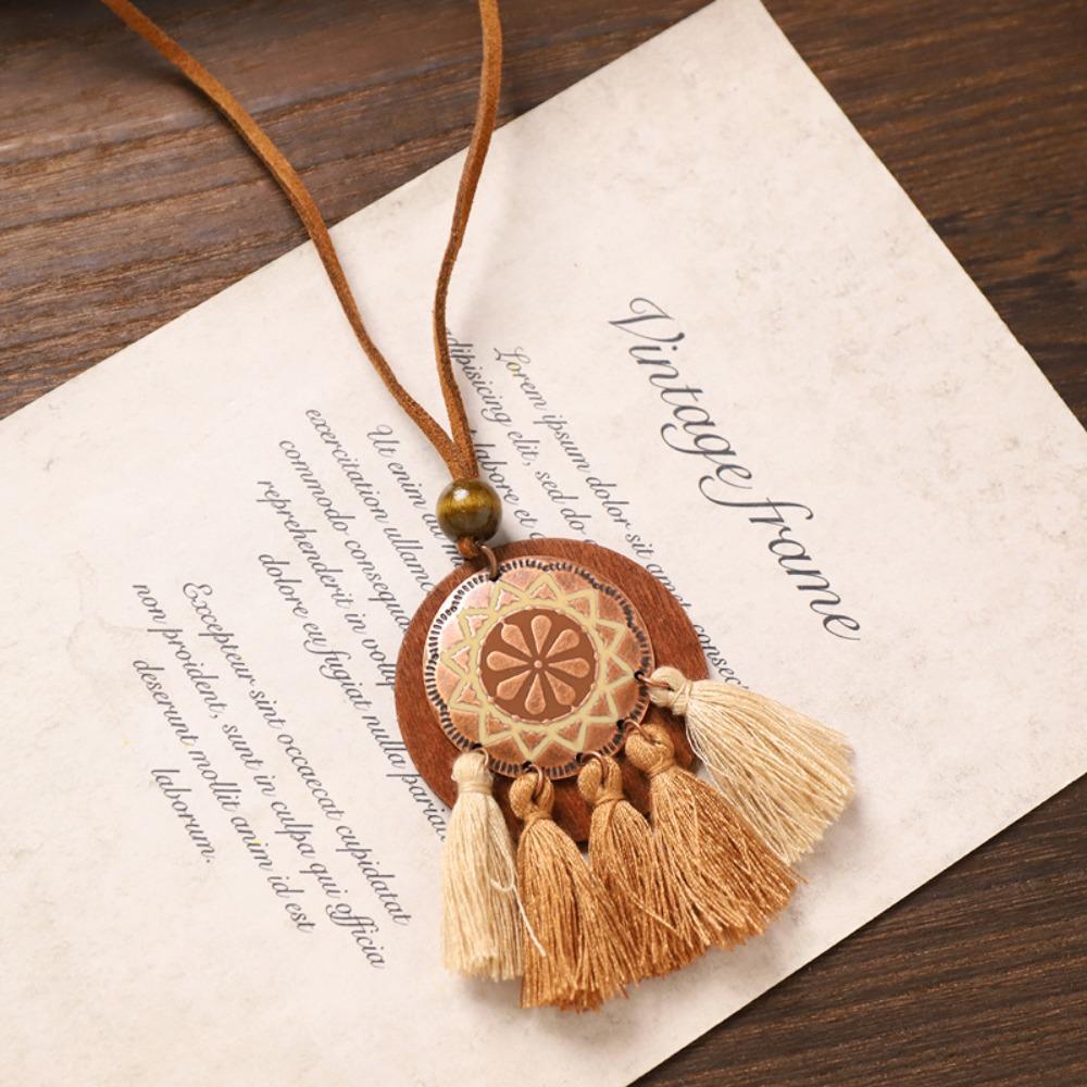 Elegante Boho Lange Halskette Damen Mode Brauner Anhänger Halsketten Retro Pullover Kette Schmuck