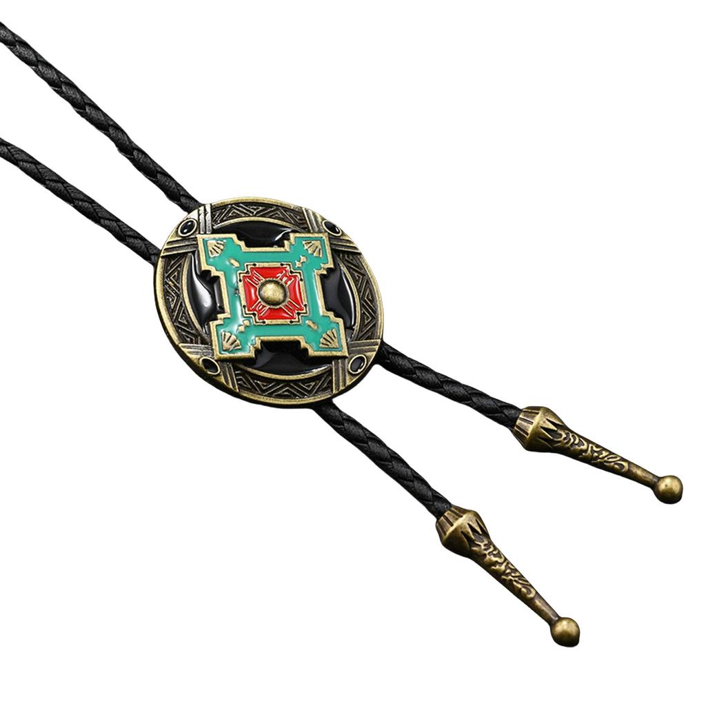 Einzigartige Western Rodeos Bolo Krawatte mit Emaille Metallabzeichen Anhänger Lederkordelkette für modebewusste Männer