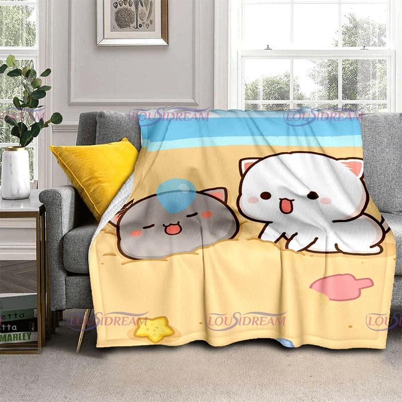 Kreslená broskvová deka pro kočky Super hřejivá dětská dívka Roztomilá kočičí deka Cestovní povlečení Rozkládací pohovka Deka pro milovníky narozenin Dárek pro milence