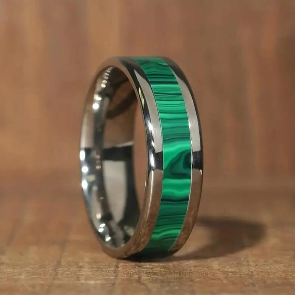 

New 8MM Green Stainless Steel Wood Inlay Protein Abalone Shell Steel Ring Women Wedding Party Jewelry Anniversary For Gift 7 зелёный