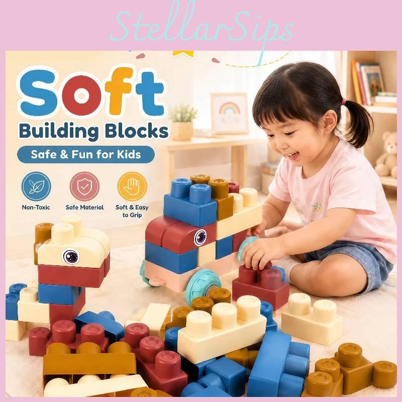 Kids Tpe Soft Plastic Construction Toys With Large Blocks For Baby And Toddler Brain Stimulation