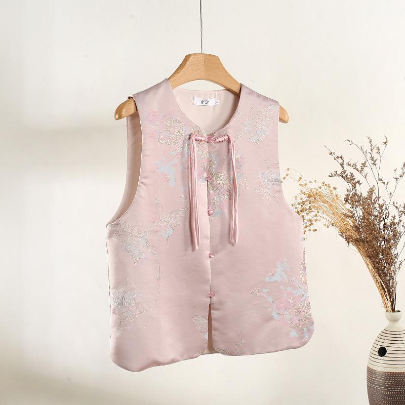 Vintage Buckle Temperament Year Women Festive Top Vest Vest