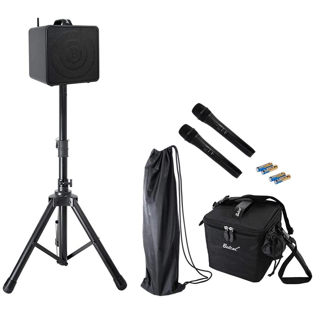 

Belcat Wireless Portable PA Set 40W Channel Switching Compatible Model BWPA-40W (2 wireless microphonesspeaker standcarrying case included)