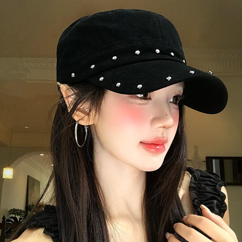 Women S Black Rivet Flat Top Equestrian Beret For Autumn Winter Large Head Size