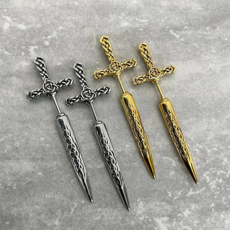 Punk Vintage Sword Stud Earrings For Men Women Vikings Celtic Knots Amulet Earrings Fashion Jewelry Wholesale
