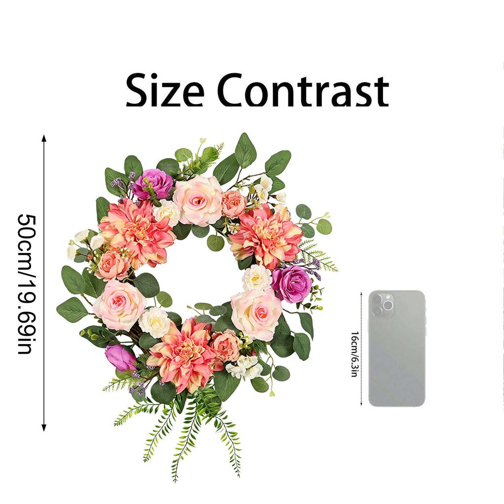 3D 50cm Artificial Green Plant Wreath, Peony And Camellia Artificial Flower Wreath, Door Decoration, Wedding Decoration, Home Hanging Ornament.